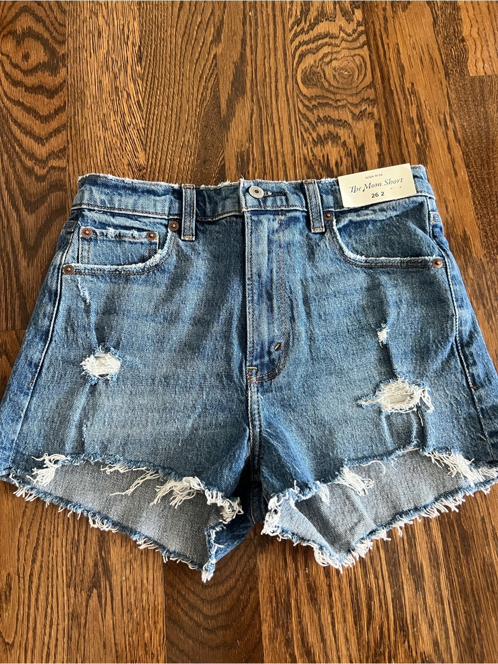 Abercrombie & Fitch Distressed Denim Mom Shorts - Light Blue